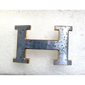 Herme 38mm H Martelee Silver Hammered Texture Belt Buckle Gold Finish Vintage